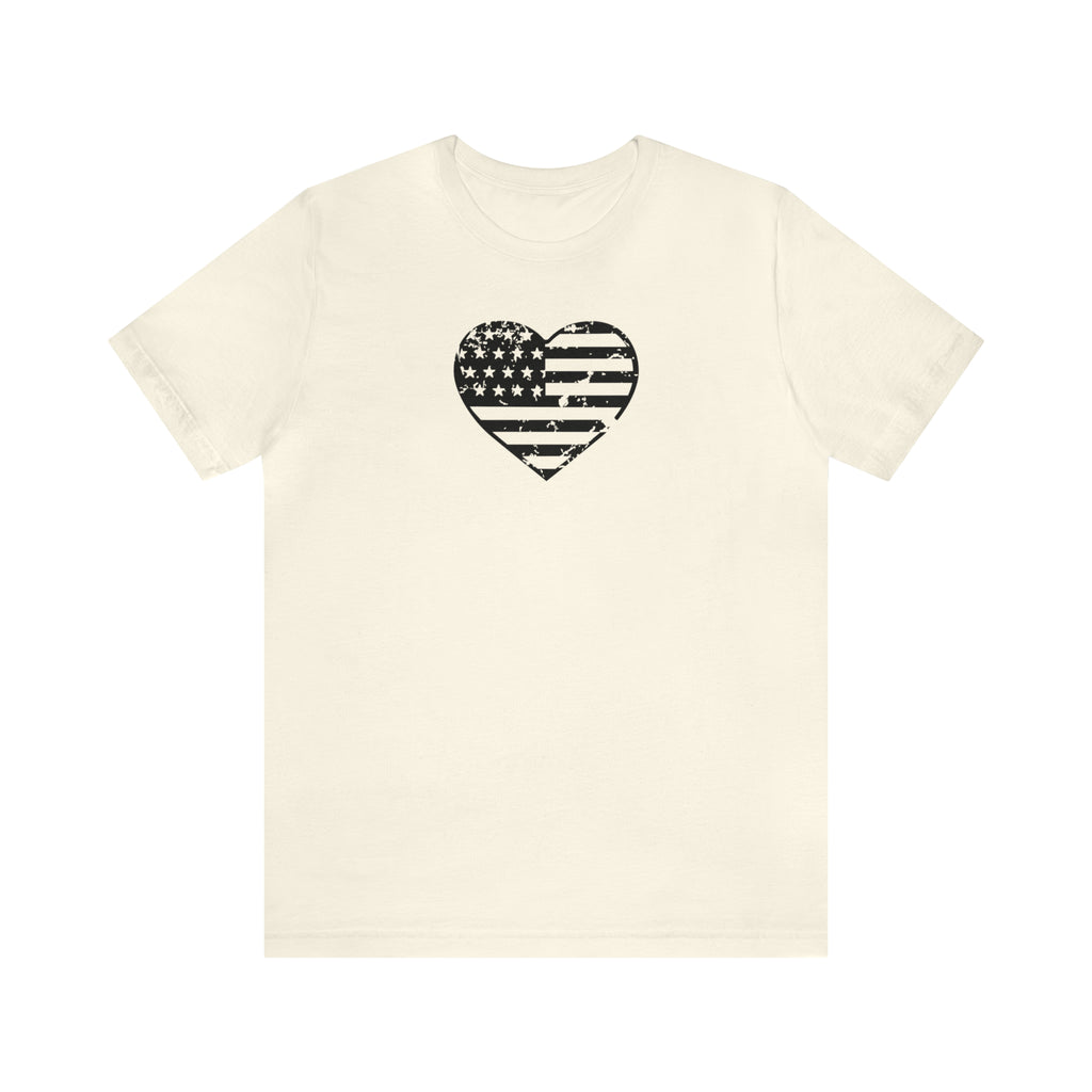 American Flag Heart Distressed Short Sleeve Tee - Patriotic Clothing - Made in the USA