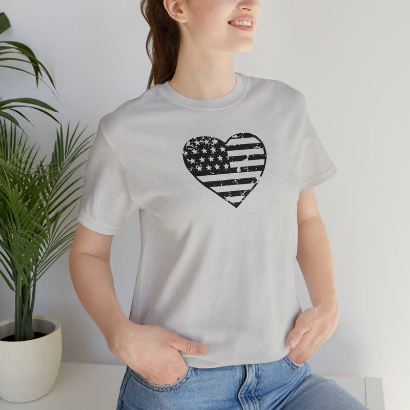 American Flag Heart Distressed Short Sleeve Tee - Patriotic Clothing - Made in the USA