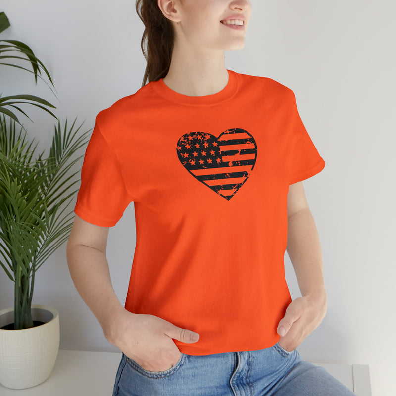 American Flag Heart Distressed Short Sleeve Tee - Patriotic Clothing - Made in the USA