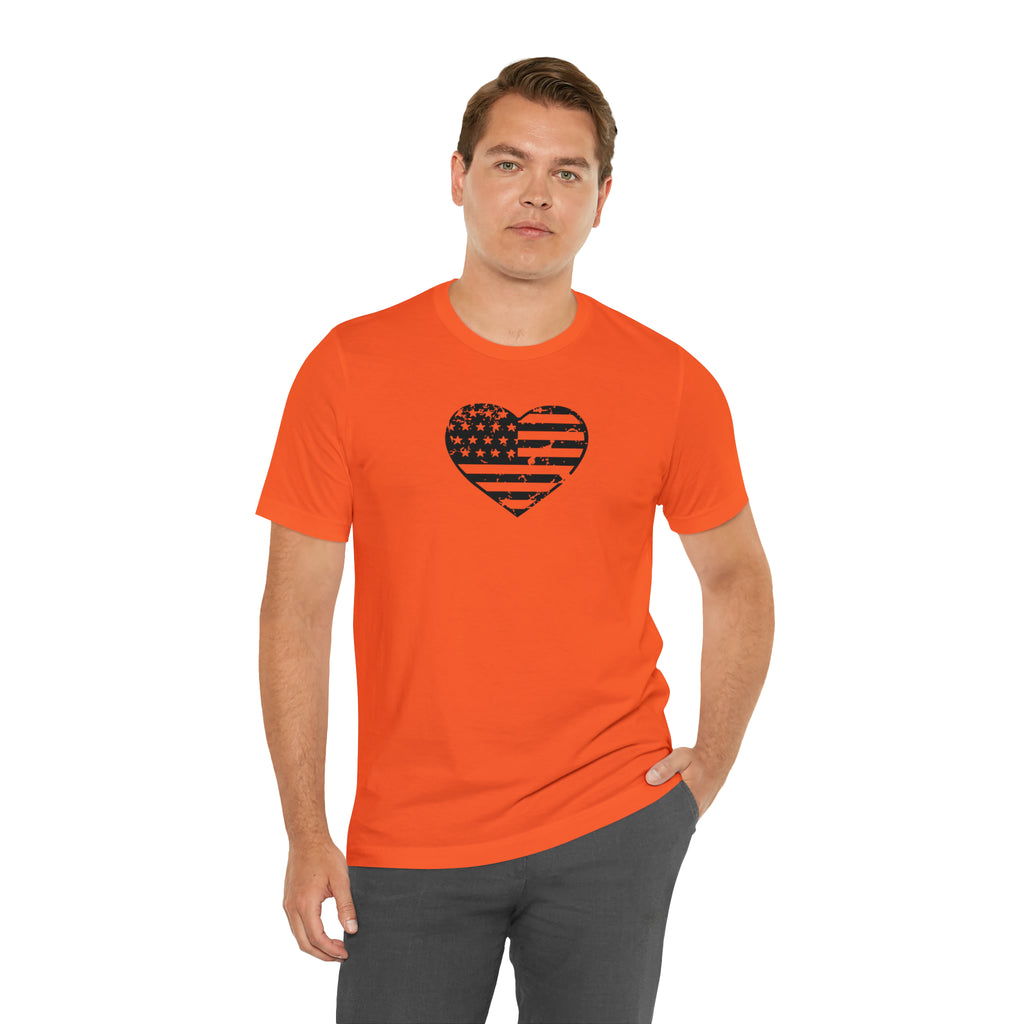 American Flag Heart Distressed Short Sleeve Tee - Patriotic Clothing - Made in the USA