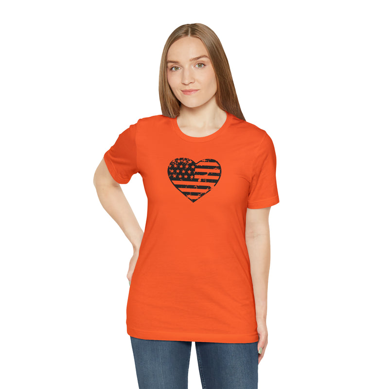 American Flag Heart Distressed Short Sleeve Tee - Patriotic Clothing - Made in the USA