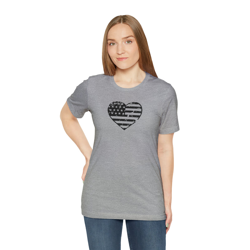 American Flag Heart Distressed Short Sleeve Tee - Patriotic Clothing - Made in the USA