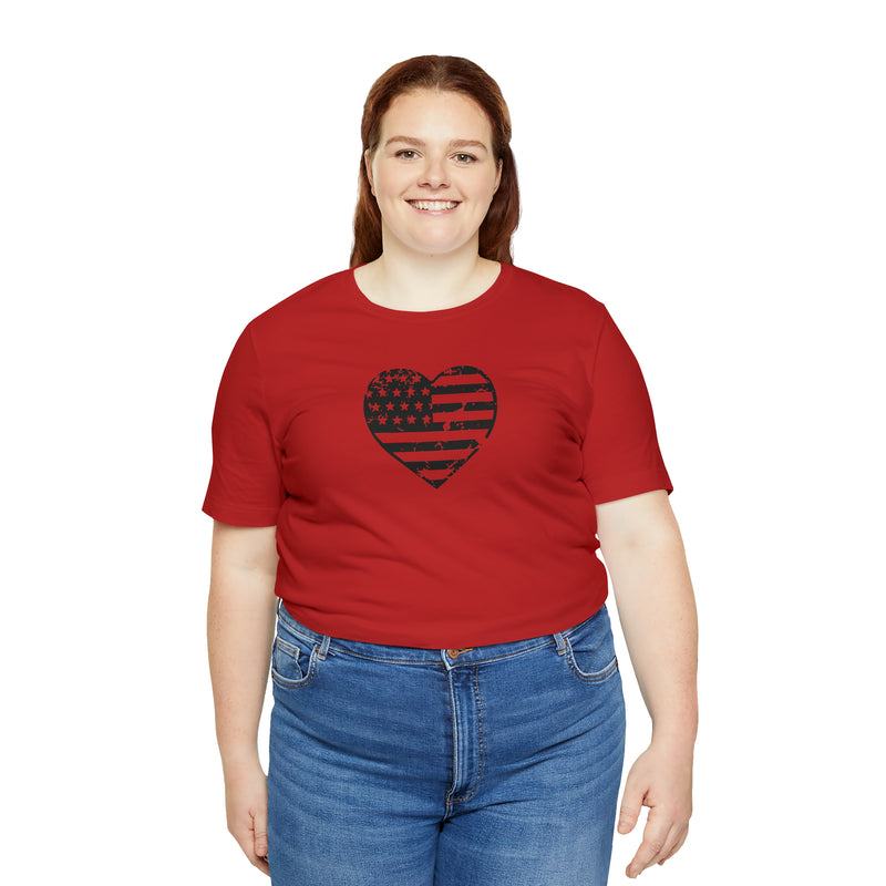 American Flag Heart Distressed Short Sleeve Tee - Patriotic Clothing - Made in the USA