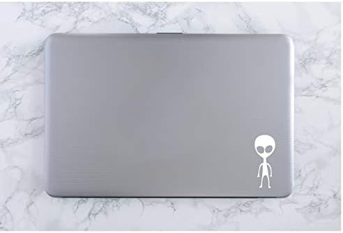 Small Alien Vinyl Decal | White | Made in USA by Foxtail Decals | for Car Windows, Tablets, Laptops, Water Bottles, etc. | 1.75 x 4.5 inch