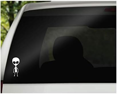 Small Alien Vinyl Decal | White | Made in USA by Foxtail Decals | for Car Windows, Tablets, Laptops, Water Bottles, etc. | 1.75 x 4.5 inch