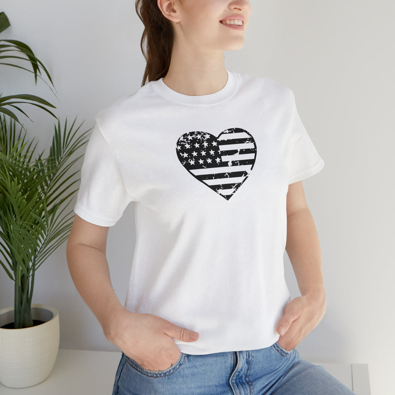 American Flag Heart Distressed Short Sleeve Tee - Patriotic Clothing - Made in the USA