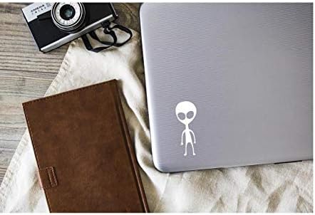 Small Alien Vinyl Decal | White | Made in USA by Foxtail Decals | for Car Windows, Tablets, Laptops, Water Bottles, etc. | 1.75 x 4.5 inch