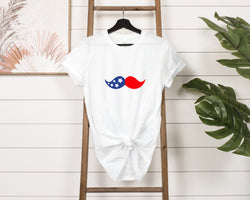 4th of July Mustache Jersey Short Sleeve Tee - Soft & Comfortable - Patriotic Clothing - Made in the USA