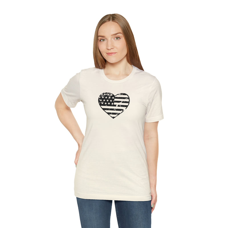 American Flag Heart Distressed Short Sleeve Tee - Patriotic Clothing - Made in the USA