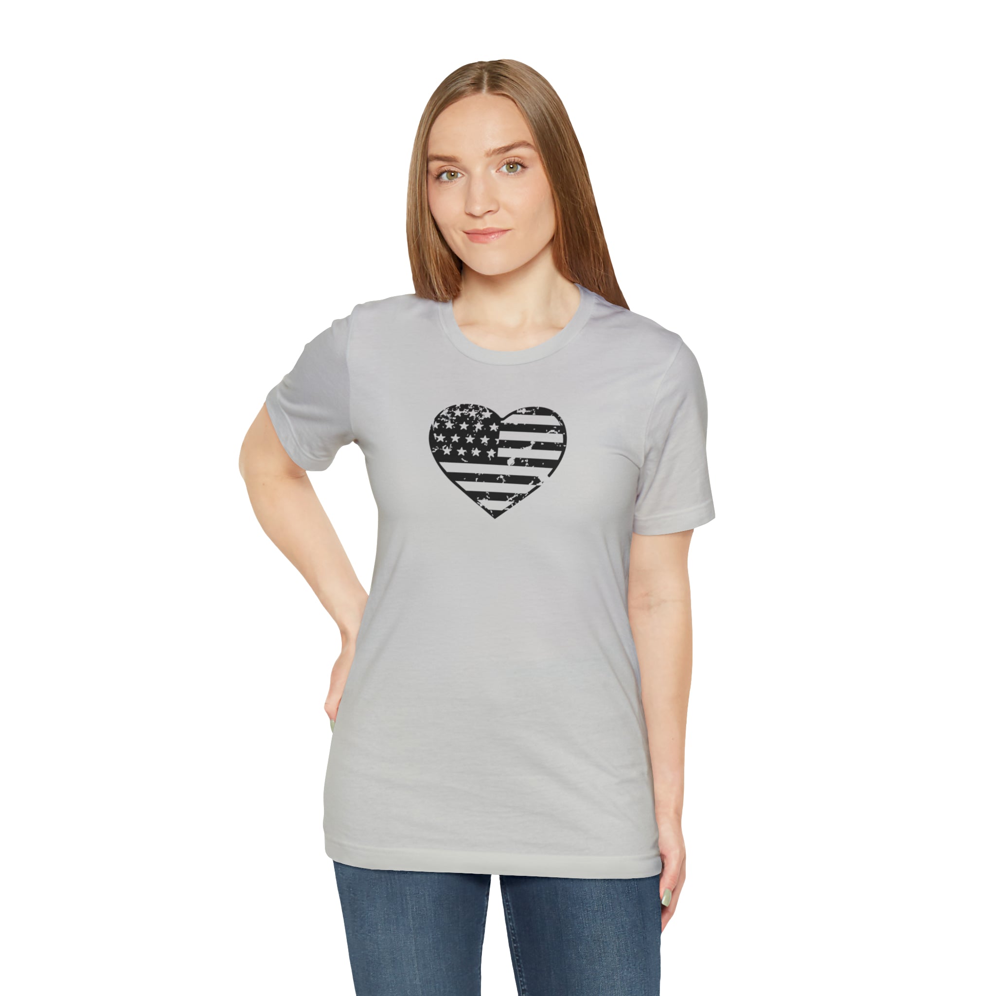 American Flag Heart Distressed Short Sleeve Tee - Patriotic Clothing - Made in the USA