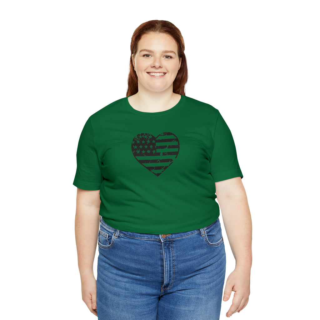 American Flag Heart Distressed Short Sleeve Tee - Patriotic Clothing - Made in the USA
