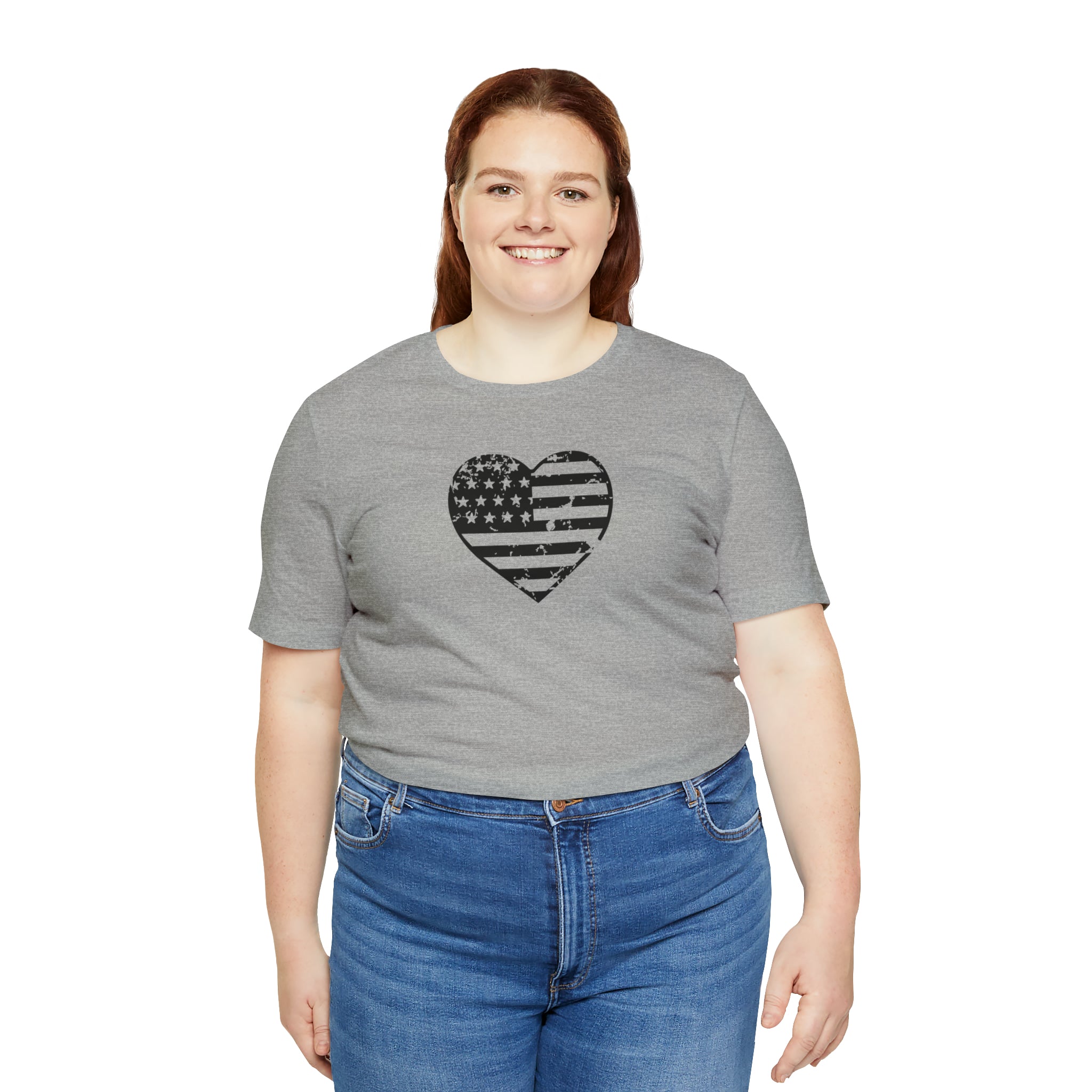 American Flag Heart Distressed Short Sleeve Tee - Patriotic Clothing - Made in the USA