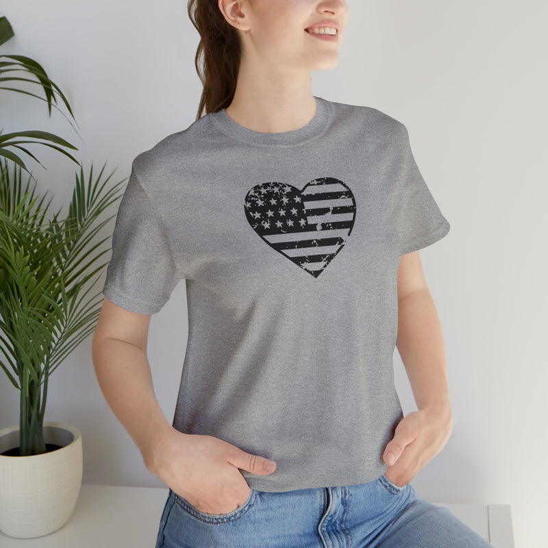 American Flag Heart Distressed Short Sleeve Tee - Patriotic Clothing - Made in the USA