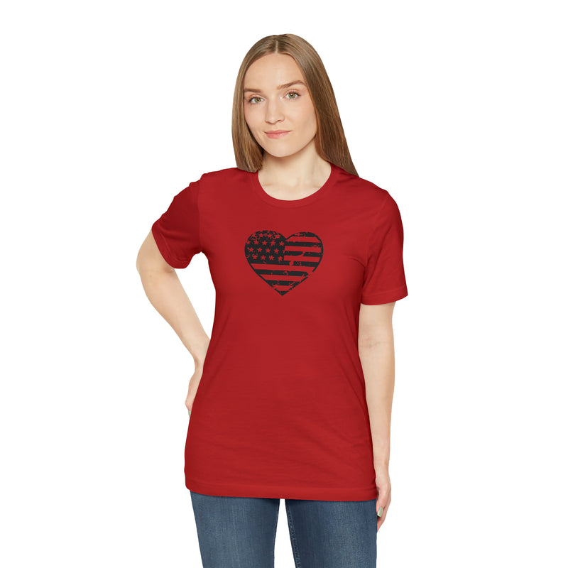 American Flag Heart Distressed Short Sleeve Tee - Patriotic Clothing - Made in the USA