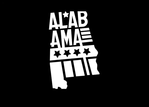 Alabama Stars & Stripes Decal | White | MADE IN USA by Foxtail Decals | For Car Windows, Tablets, Laptops, Water Bottles, etc. | 2.9 x 4.5 inch