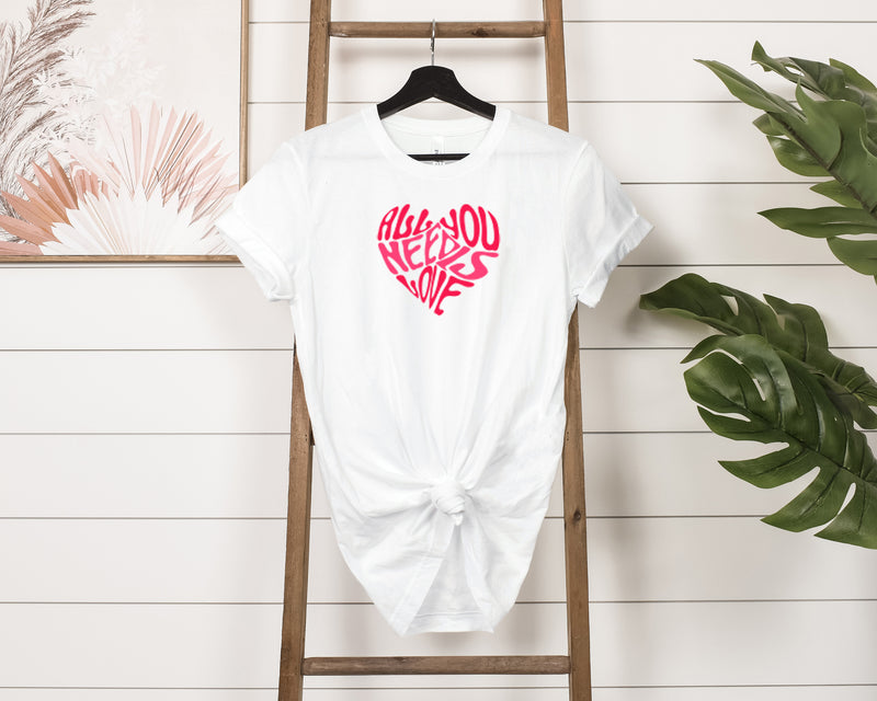 All You Need Is Love Heart Short-Sleeve Tee - Classic & Timeless T-Shirt for Everyone - Soft & Comfortable - Made in the USA