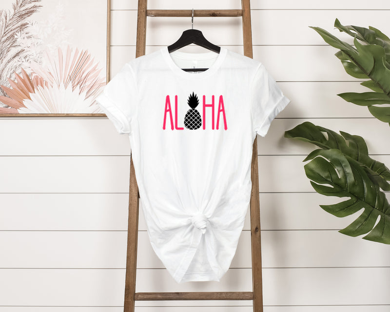 Aloha Pineapple Short-Sleeve Tee - Cute & Tropical T-Shirt for Beach Lovers - Soft & Comfortable - Made in the USA