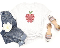 Apple Mandala Short Sleeve Tee: A Stylish and Versatile T-Shirt for Teachers Who Love Mandalas and Apples