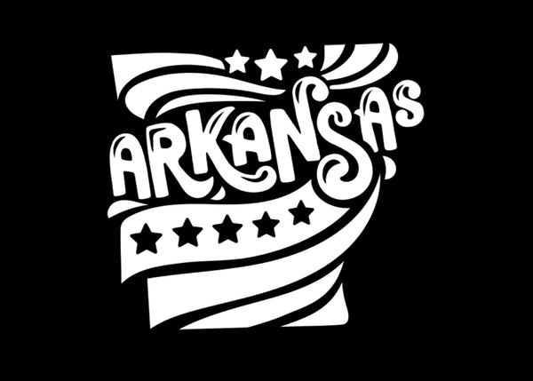 Arkansas Stars & Stripes Decal | White | MADE IN USA by Foxtail Decals | For Car Windows, Tablets, Laptops, Water Bottles, etc. | 4.5 x 4.1 inch