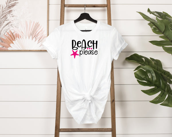 Beach Please Short-Sleeve Tee - Funny & Relaxed T-Shirt for Beach Lovers - Soft & Comfortable - Made in the USA