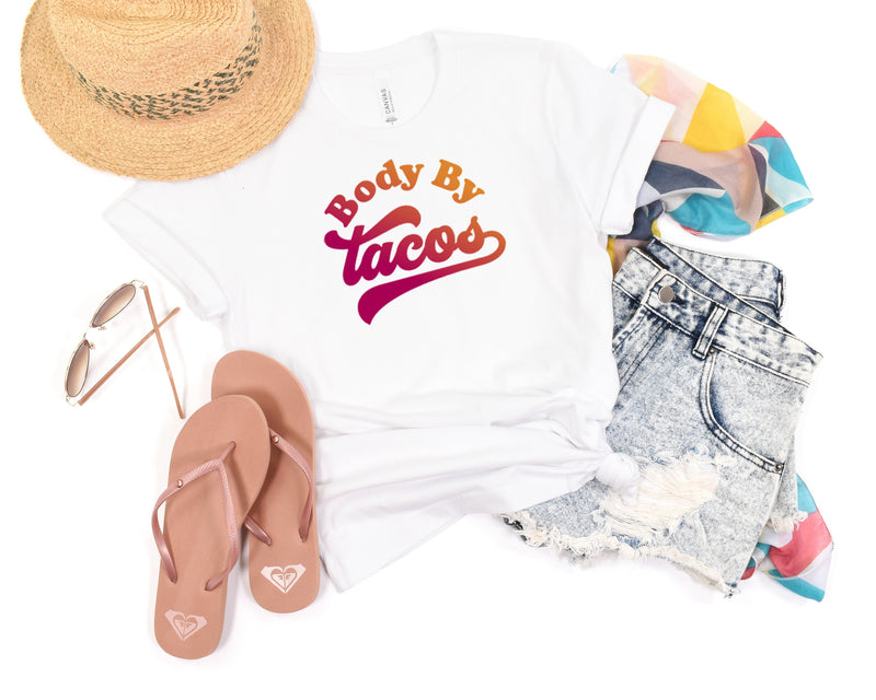 Body By Tacos Short-Sleeve Tee - Funny & Foodie T-Shirt for Taco Lovers - Soft & Comfortable - Made in the USA