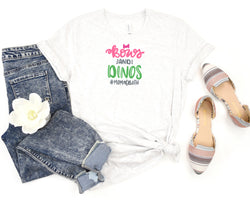 Bows & Dinos Mom of Both #MomOfBoth Short-Sleeve Tee - Fun & Quirky T-Shirt for Mothers of Girls and Boys - Soft & Comfortable - Made in the USA