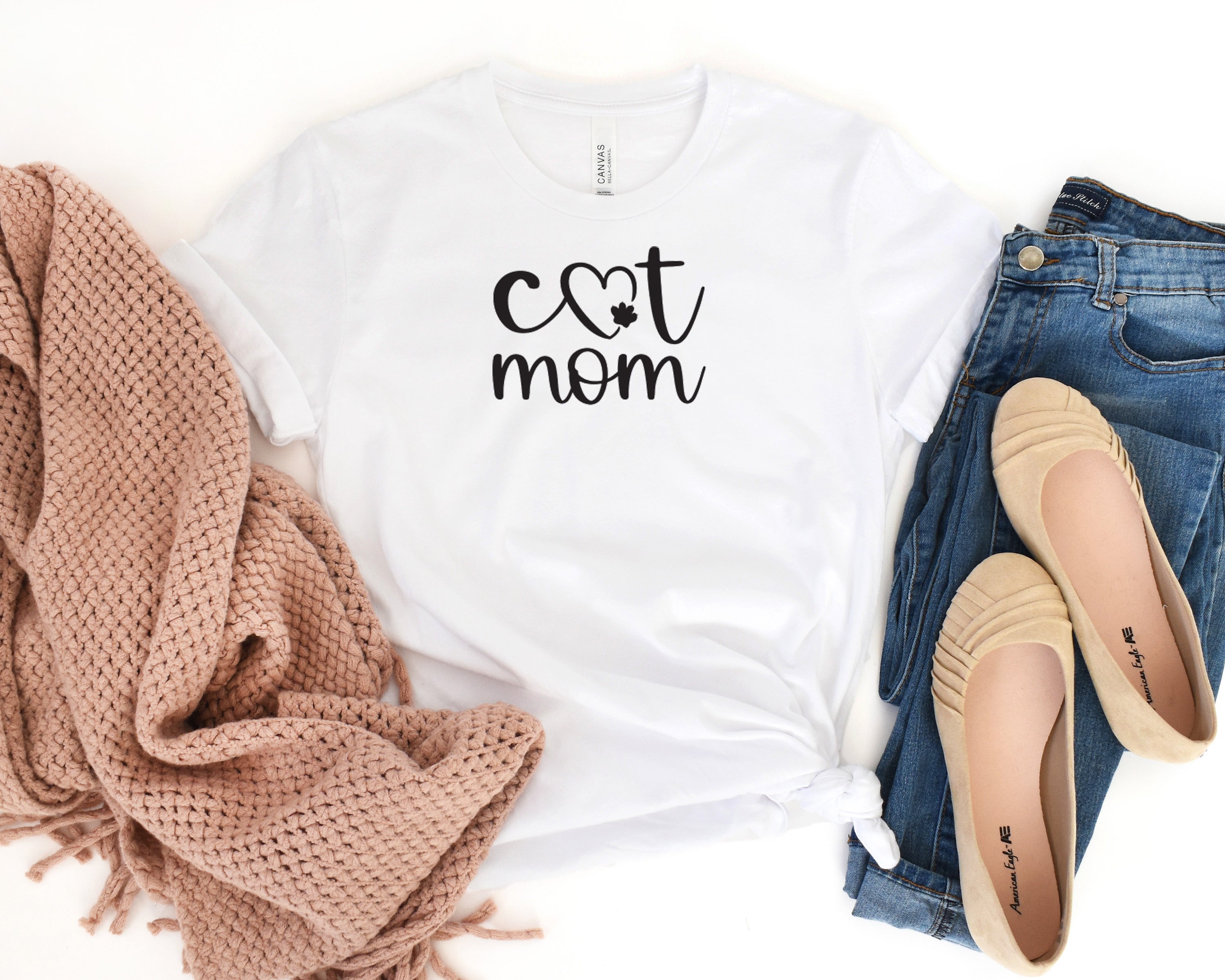 Cat Mom Short-Sleeve Tee - Funny & Cute T-Shirt for Cat Lovers - Soft & Comfortable