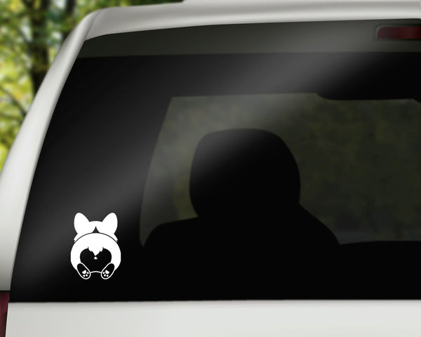 Corgi Butt Vinyl Decal | White | MADE IN USA by Foxtail Decals | For Car Windows, Tablets, Laptops, Water Bottles, etc. | 3.4 x 4.5 inch