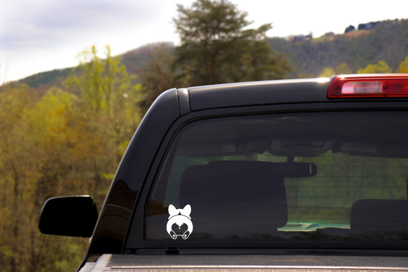 Corgi Butt Vinyl Decal | White | MADE IN USA by Foxtail Decals | For Car Windows, Tablets, Laptops, Water Bottles, etc. | 3.4 x 4.5 inch