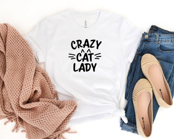 Crazy Cat Lady Short-Sleeve Tee - Funny & Cute T-Shirt for Women - Soft & Comfortable - Made in the USA