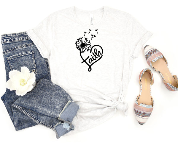 Faith Dandelion Heart Short Sleeve Tee: A Stylish and Versatile T-Shirt for People Who Love Faith and Dandelions