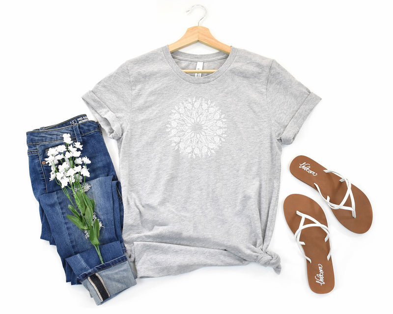 Floral Mandala Short Sleeve Tee: A Stylish and Versatile T-Shirt for People Who Love Mandalas and Flowers