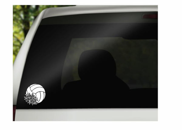 Volleyball Flower Decal | White | Made in USA by Foxtail Decals | for Car Windows, Tablets, Laptops, Water Bottles, etc. | 4.75 x 4.75 inch