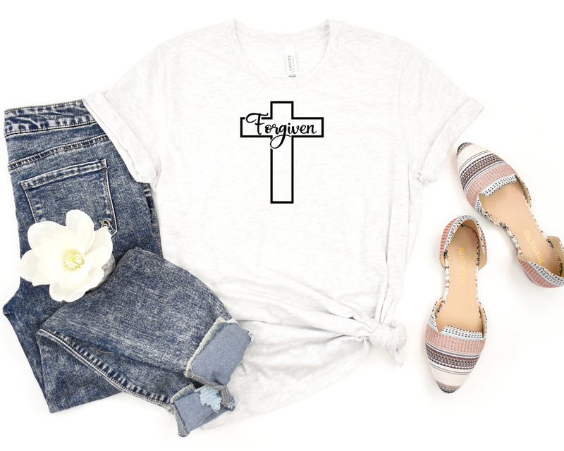 Forgiven Cross Cursive Short Sleeve Tee: A Stylish and Versatile T-Shirt for People Who Believe in Forgiveness