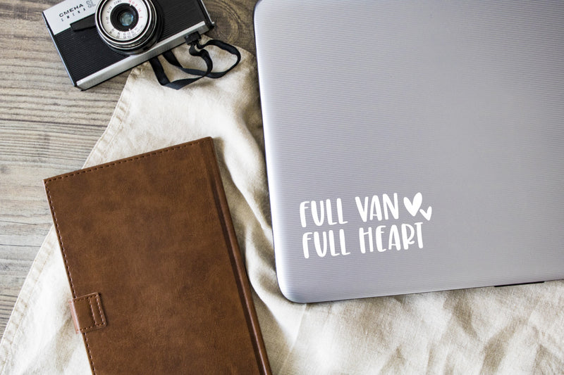 Full Van Full Heart Vinyl Decal | White | MADE IN USA by Foxtail Decals | For Car Windows, Tablets, Laptops, Water Bottles, etc. | 4.5 x 2.0 inch