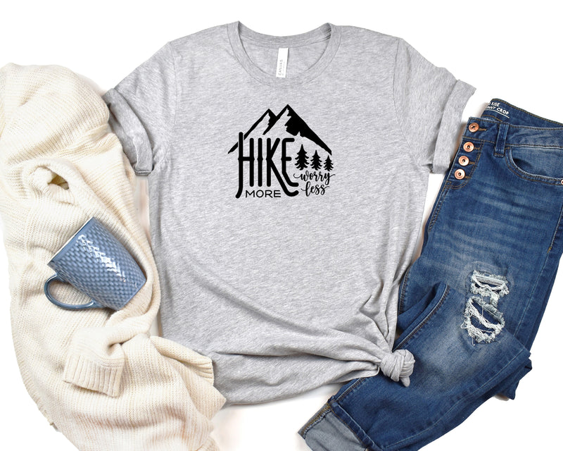 Hike More Worry Less Short Sleeve Tee: A Stylish and Versatile T-Shirt for People Who Love Hiking and Living in the Moment