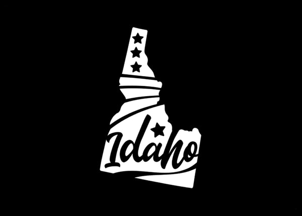 Idaho Stars & Stripes Vinyl Decal | White | MADE IN USA by Foxtail Decals | For Car Windows, Tablets, Laptops, Water Bottles, etc. | 2.8 x 4.5 inch