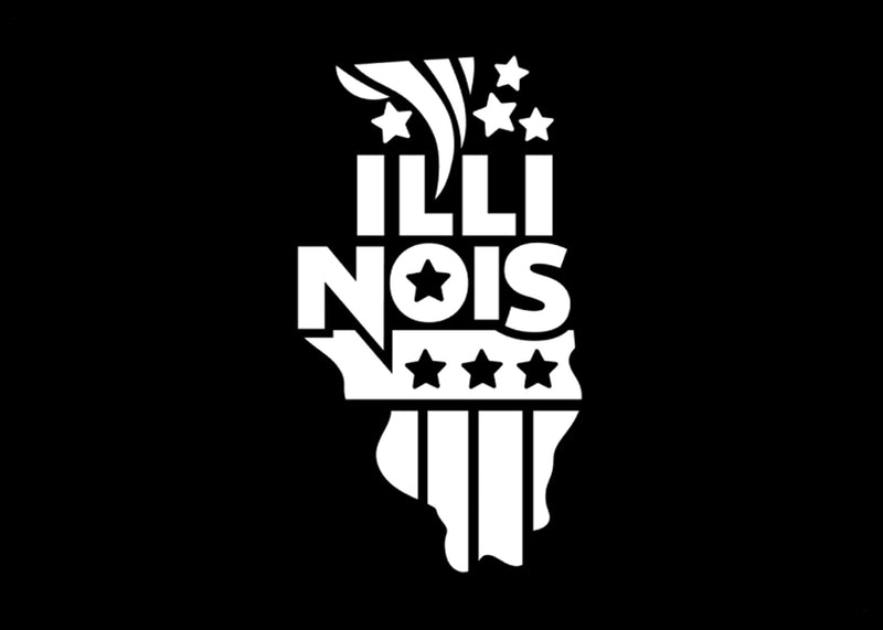 Illinois Stars & Stripes Vinyl Decal | White | MADE IN USA by Foxtail Decals | For Car Windows, Tablets, Laptops, Water Bottles, etc. | 2.5 x 4.5 inch