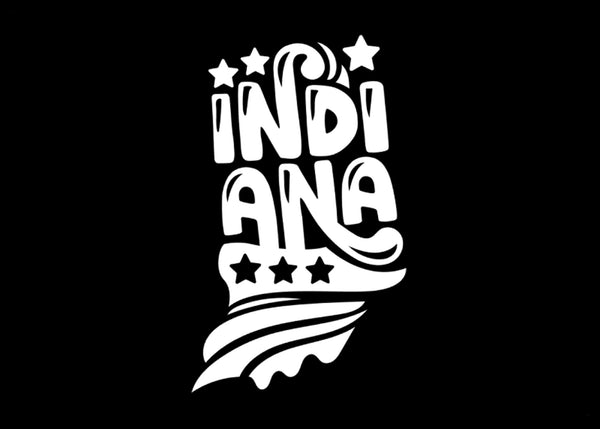 Indiana Stars & Stripes Vinyl Decal | White | MADE IN USA by Foxtail Decals | For Car Windows, Tablets, Laptops, Water Bottles, etc. | 2.7 x 4.5 inch