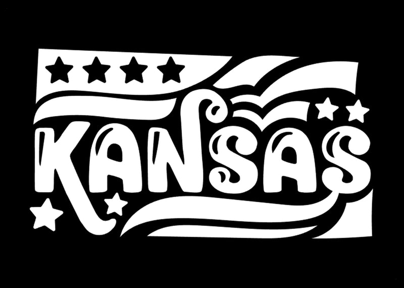 Kansas Stars & Stripes Vinyl Decal | White | MADE IN USA by Foxtail Decals | For Car Windows, Tablets, Laptops, Water Bottles, etc. | 4.5 x 2.5 inch