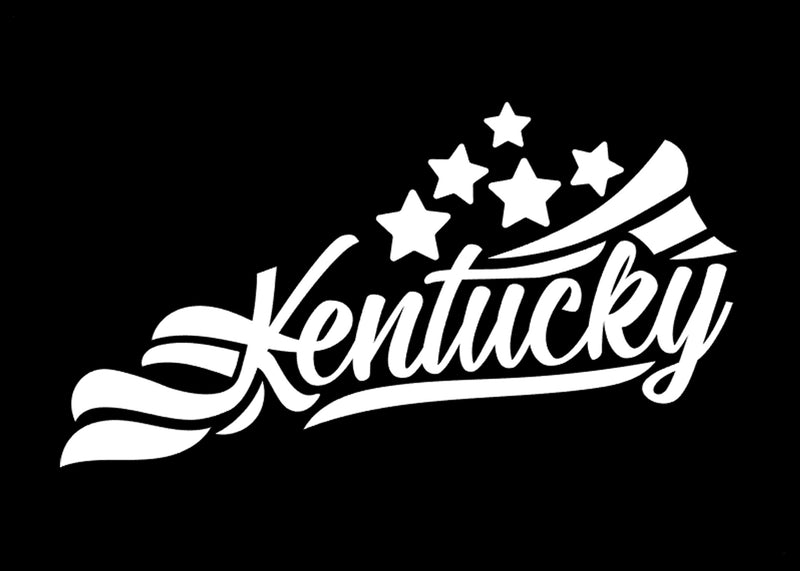 Kentuky Stars & Stripes Vinyl Decal | White | MADE IN USA by Foxtail Decals | For Car Windows, Tablets, Laptops, Water Bottles, etc. | 4.5 x 2.4 inch