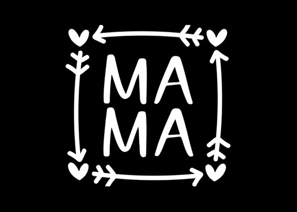 Mama Arrows Block Vinyl Decal | White | MADE IN USA by Foxtail Decals | For Car Windows, Tablets, Laptops, Water Bottles, etc. | 4.5 x 4.5 inch