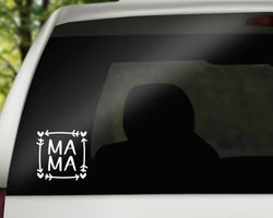 Mama Arrows Block Vinyl Decal | White | MADE IN USA by Foxtail Decals | For Car Windows, Tablets, Laptops, Water Bottles, etc. | 4.5 x 4.5 inch