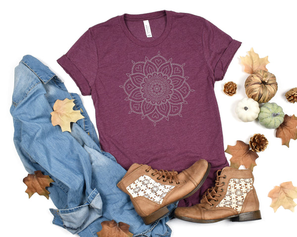 Mandala With Hearts Short Sleeve Tee: A Stylish T-Shirt for Mothers Who Love Mandalas and Hearts