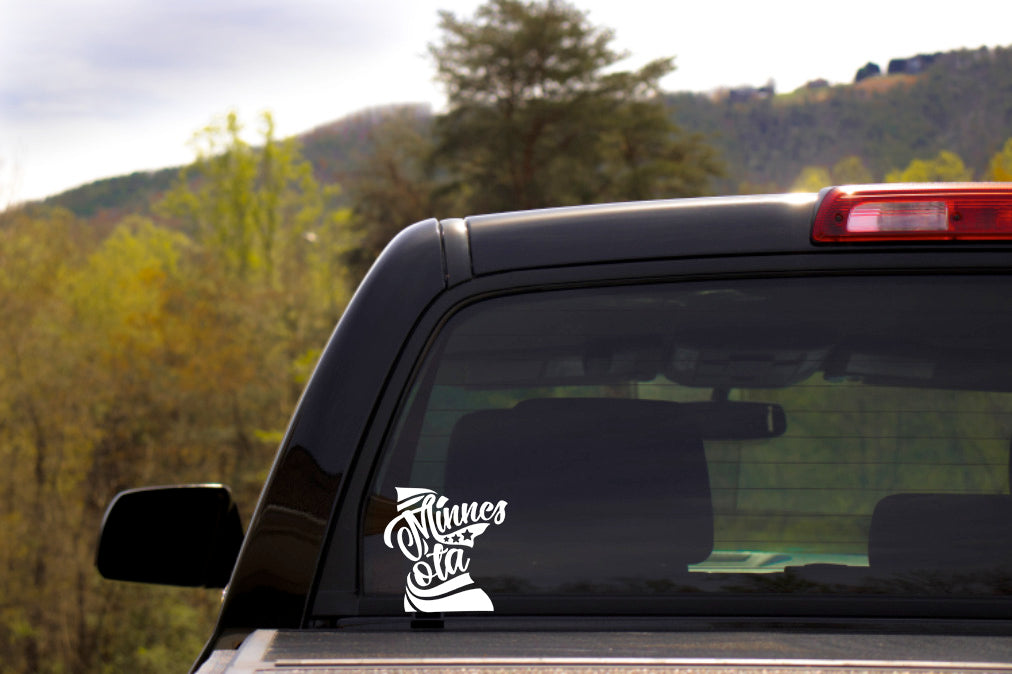 Minnesota Stars & Stripes Vinyl Decal | White | MADE IN USA by Foxtail Decals | For Car Windows, Tablets, Laptops, Water Bottles, etc. | 4.5 x 4.5 inch
