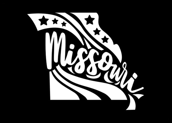 Missouri Stars & Stripes Vinyl Decal | White | MADE IN USA by Foxtail Decals | For Car Windows, Tablets, Laptops, Water Bottles, etc. | 3.7 x 4.5 inch