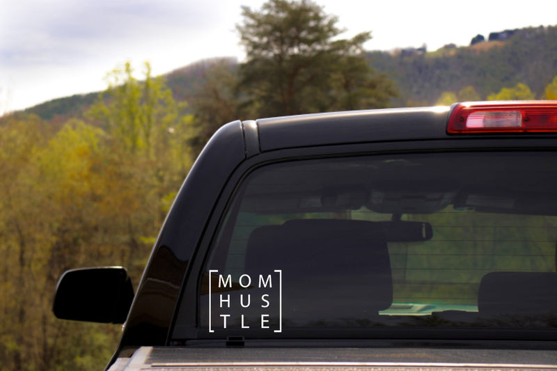 Mom Hustle Decal | White | MADE IN USA by Foxtail Decals | For Car Windows, Tablets, Laptops, Water Bottles, etc. | 4.5 x 3.8 inch