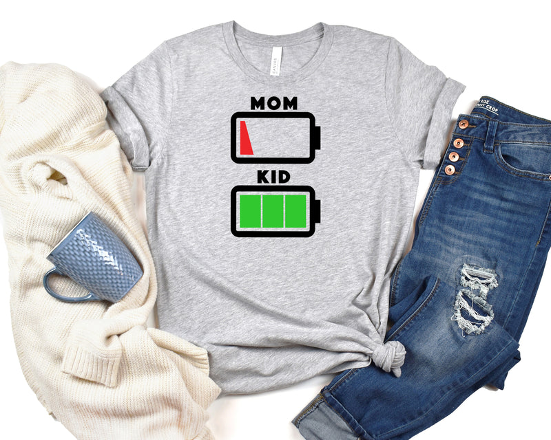 Mom & Kid Battery Level Short Sleeve Tee: A Funny and Relatable T-Shirt for Mothers and Their Children