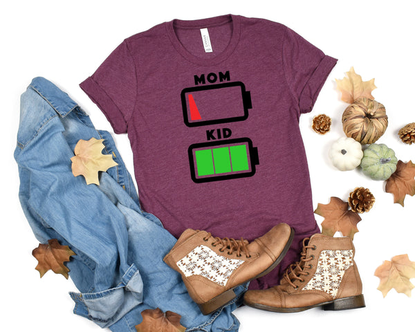 Mom & Kid Battery Level Short Sleeve Tee: A Funny and Relatable T-Shirt for Mothers and Their Children