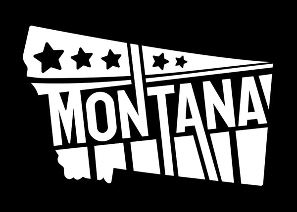 Montana Stars & Stripes Vinyl Decal | White | MADE IN USA by Foxtail Decals | For Car Windows, Tablets, Laptops, Water Bottles, etc. | 4.5 x 2.9 inch